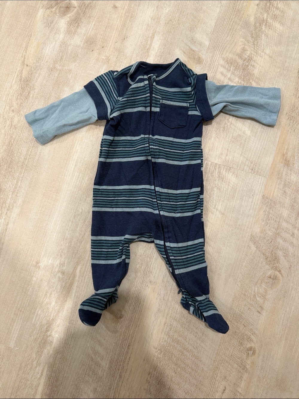 Volcom Navy and Light Blue Striped Footed One-Piece